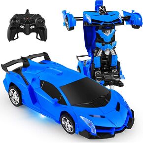 Remote Control Car, Toy for 3-8 Year Old Boys, 360° Rotating RC Deformation Robot Car Toy with LED Light, Transform Robot RC Car Age 3 4 5 6 7 8-12 Years Old for Kids, Boys Girls Birthday Gifts (Blue)