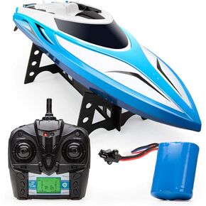 قارب Force1 Velocity H102 RC - قارب تحكم عن بعد لحمامات السباحة والبحيرات، قوارب RC سريعة للبالغين والأطفال بسرعة 20+ ميل في الساعة، 4 قنوات تحكم عن بعد 2.4 جيجا هرتز، وبطارية قارب قابلة لإعادة الشحن (أزرق) in Kuwait
