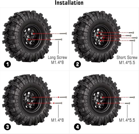 INJORA 1.0 Beadlock Wheel Mud Tires Set Deep Dish 1.0 "عجلات إطارات لـ 1/18 TRX4M Axial AX24 SCX24 Gladiator Deadbolt Bronco C10 JLU ترقية أجزاء (أسود) in Saudi Arabia