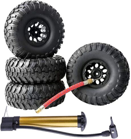 118mm RC Crawler Tire and Wheel Set, 1.9 inch Beadlock Wheels & Inflatable Tyres with Pump for 1/10 RC Crawler Car Axial SCX10 Tamiya CC01 D90 (Black) in Saudi Arabia