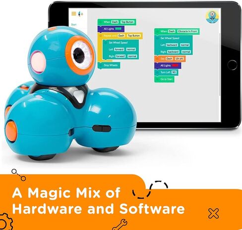 Wonder Workshop Dash – روبوت البرمجة للأطفال بعمر 6 سنوات فما فوق – تنشيط الصوت – التنقل بين الأشياء – 5 تطبيقات برمجة مجانية للعلوم والتكنولوجيا والهندسة والرياضيات – إنشاء مواطنين رقميين واثقين، أزرق in Kuwait