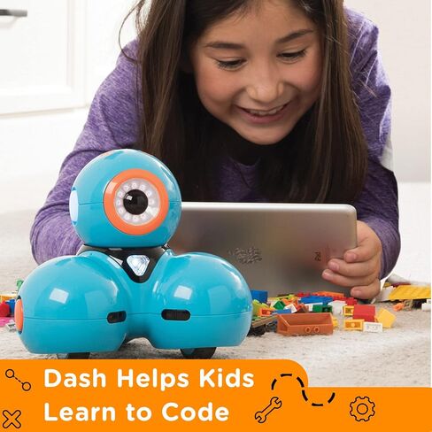 Wonder Workshop Dash – روبوت البرمجة للأطفال بعمر 6 سنوات فما فوق – تنشيط الصوت – التنقل بين الأشياء – 5 تطبيقات برمجة مجانية للعلوم والتكنولوجيا والهندسة والرياضيات – إنشاء مواطنين رقميين واثقين، أزرق in Kuwait