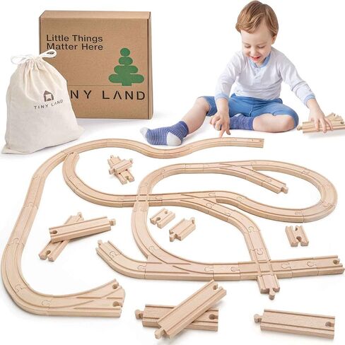 Tiny Land Wooden Train Tracks Set - 52 Pcs Train Track Expansion Pack Fits Thomas, Fits Brio, and Major Railroad Toy Brands in Kuwait