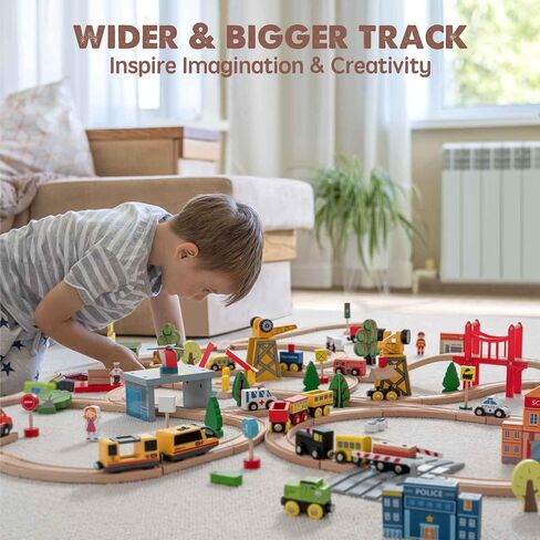 Tiny Land Wooden Train Tracks Set - 52 Pcs Train Track Expansion Pack Fits Thomas, Fits Brio, and Major Railroad Toy Brands in Kuwait