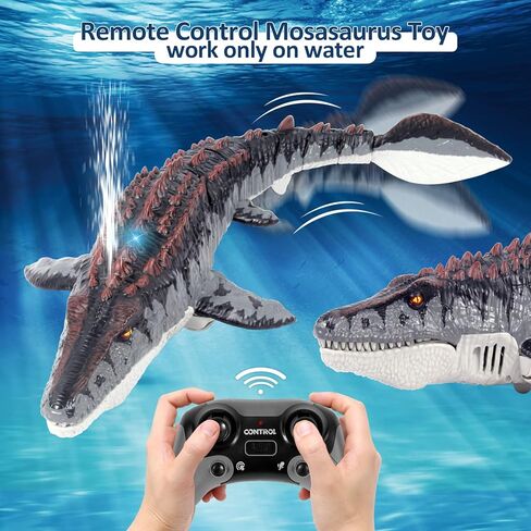 ألعاب ديناصور للتحكم عن بعد للأطفال 3 4 5 6 7، ألعاب غوص موساسوروس قارب RC مع ضوء ورذاذ الماء لحمام السباحة والبحيرة وحمام المحيط وألعاب الحمام in Kuwait