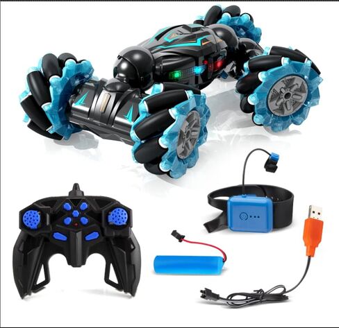 سيارة Deejoy RC Stunt Car، 2.4 جيجا هرتز 4WD للتحكم عن بعد بمستشعر الإيماءات، سيارة دوارة على الطرق الوعرة مزدوجة الجوانب تقلب 360 درجة مع موسيقى أضواء، للأولاد والبنات في أعياد الميلاد in Saudi Arabia