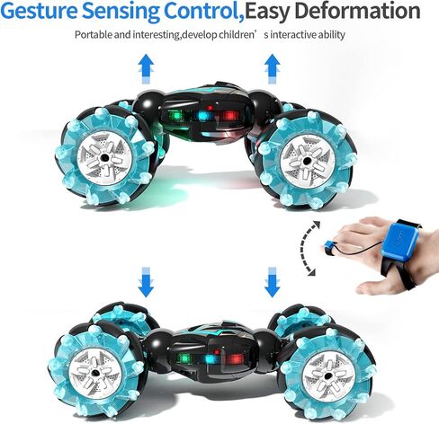 سيارة Deejoy RC Stunt Car، 2.4 جيجا هرتز 4WD للتحكم عن بعد بمستشعر الإيماءات، سيارة دوارة على الطرق الوعرة مزدوجة الجوانب تقلب 360 درجة مع موسيقى أضواء، للأولاد والبنات في أعياد الميلاد in Saudi Arabia