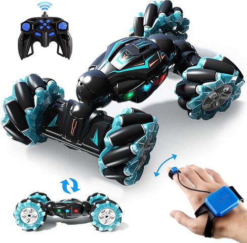 سيارة Deejoy RC Stunt Car، 2.4 جيجا هرتز 4WD للتحكم عن بعد بمستشعر الإيماءات، سيارة دوارة على الطرق الوعرة مزدوجة الجوانب تقلب 360 درجة مع موسيقى أضواء، للأولاد والبنات في أعياد الميلاد in Saudi Arabia