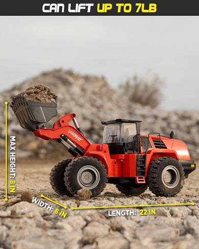 حفار LAEGENDARY RC - حفار يعمل بالتحكم عن بعد - كهربائي، مركبات بناء من فئة الهوايات - مقياس 1:14، أسود - أحمر in Kuwait