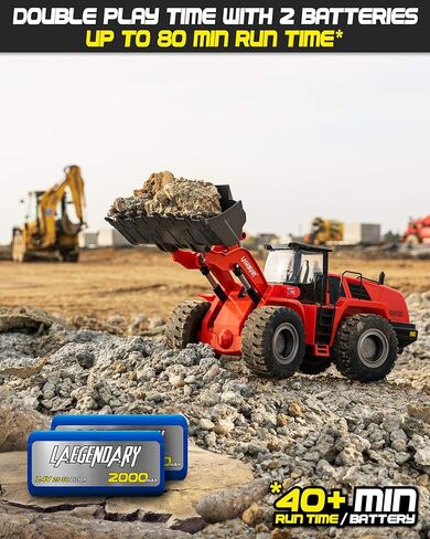 حفار LAEGENDARY RC - حفار يعمل بالتحكم عن بعد - كهربائي، مركبات بناء من فئة الهوايات - مقياس 1:14، أسود - أحمر in Kuwait