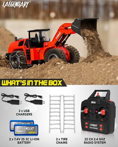 حفار LAEGENDARY RC - حفار يعمل بالتحكم عن بعد - كهربائي، مركبات بناء من فئة الهوايات - مقياس 1:14، أسود - أحمر in Kuwait