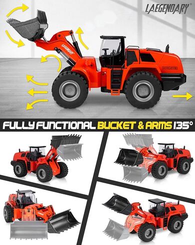 حفار LAEGENDARY RC - حفار يعمل بالتحكم عن بعد - كهربائي، مركبات بناء من فئة الهوايات - مقياس 1:14، أسود - أحمر in Kuwait