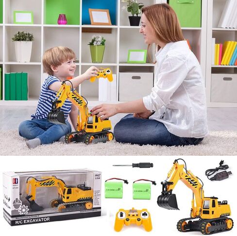 DOUBLE E Remote Control Excavator Toy 2 Batteries Digger Hydraulic Construction Vehicles RC Trucks Toys for Boys Girls Kids 3 4 5 6 7 8 9 10 Year in Saudi Arabia