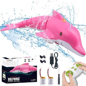 Remote Control Dolphin Toy 2.4G High Simulation Dolphin Remote Control for Swimming Pool Bathroom Great Gift RC Boat Shark Toys for 6+ Year Old Boys and Girls (with 2 Batteries)