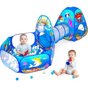 PigPigPen 3 in 1 Kids Play Tent with Tunnel, Ball Pit, Basketball Hoop for Boys & Girls, Toddler Pop Up Playhouse Toy Baby Indoor/Outdoor, Gift Year Old Child (3 Tent) in Saudi Arabia