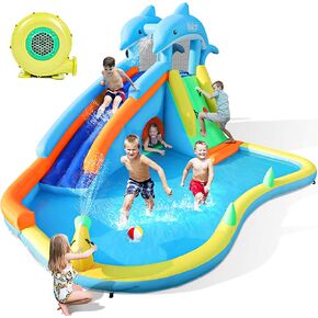 Naice Inflatable Water Slide, Bounce House for Wet and Dry, Climbing Wall & Larger Splash Pool, Water Gun & Hiding Hole, Outdoor Backyard Waterslide for Kids Children Girl Boy (w/ 480W Blower & Hose) in Saudi Arabia