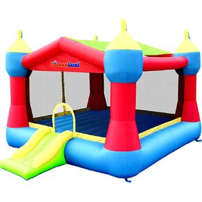 Bounceland Inflatable Party Castle Bounce House Bouncer, 16 ft L x 13 ft W x 10.3 ft H, Basketball Hoop, Removable Sun Roof, UL Strong Blower included, Fun Slide and Bounce Area, Castle Theme for Kids in Kuwait