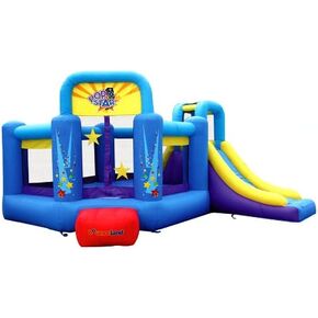 Bounceland Pop Star نفخ ترتد منزل الحارس، منطقة كذاب كبيرة مع شريحة طويلة، جدار التسلق، طوق كرة السلة، وشملت UL 1HP منفاخ، 15 قدم × 13 قدم × 8.3 قدم ارتفاع، موضوع حفلة البوب ​​ستار للأطفال in Kuwait