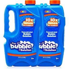 JOYIN 2 Bottles Bubbles Refill Solutions 64 oz (up to 5 Gallon), Concentrated Solution for Bubble Machine, Gun, Wand Refill Fluid Summer, Easter Toys(Orange+Blue)