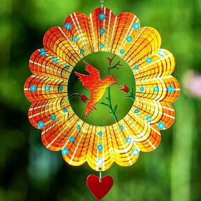 Wind Spinner Mandala Hibiscus 12 inches – 3D Stainless Steel – Laser Cut Metal Art Geometric Pattern - Hanging Wind Spinner, Kinetic Yard Art Decorations - Indoor/Outdoor Decor