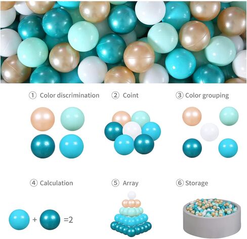 كرات GOGOSO Ball Pit باللون الأزرق لبيت اللعب، حمام سباحة للأطفال الرضع والأطفال الصغار والأولاد، خالية من الفثالات وخالية من البيسفينول A، عبوة من 100 قطعة مع حقيبة تخزين، مع لون أزرق لؤلؤي، أزرق فاتح، أبيض in Kuwait