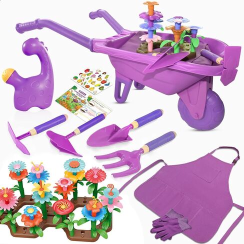 16Pcs Kids Gardening Tools Outdoor Toys Set Backyard Play with Wheelbarrow, Apron, Watering Can and More Educational STEM Learning Pretend Toys Outdoor Indoor for Toddlers Kids Boys Girls in Kuwait