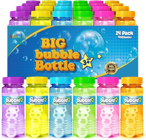 Shemira 24 Pcs Bubble Bottles with Wand, Bubbles Party Favors for Kids, Blow Bubbles Solution Summer Toy, Birthday Party Supplies, Outdoor & Indoor Activity, 4oz Bubble Solution, 6 Assorted Colors in Kuwait