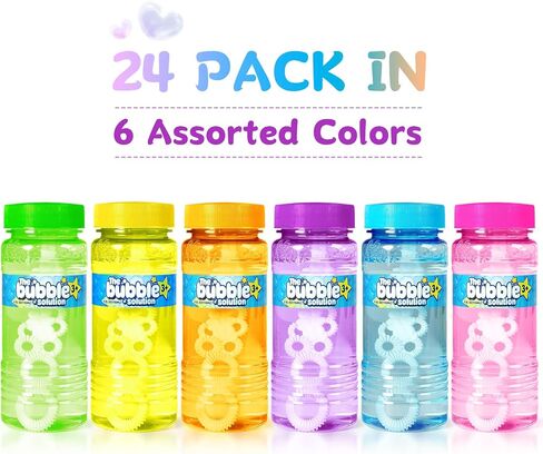 Shemira 24 Pcs Bubble Bottles with Wand, Bubbles Party Favors for Kids, Blow Bubbles Solution Summer Toy, Birthday Party Supplies, Outdoor & Indoor Activity, 4oz Bubble Solution, 6 Assorted Colors in Kuwait