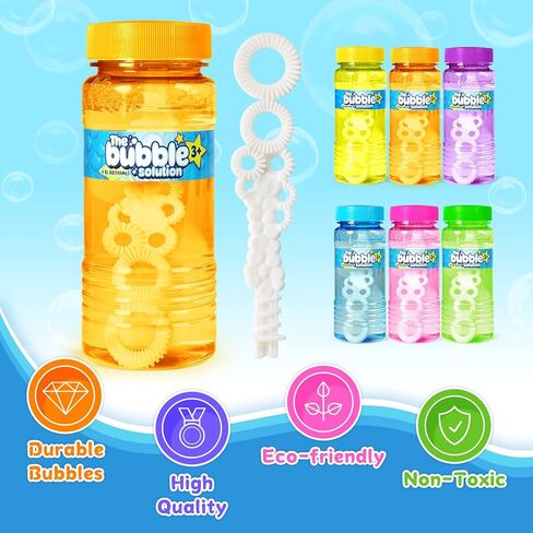 Shemira 24 Pcs Bubble Bottles with Wand, Bubbles Party Favors for Kids, Blow Bubbles Solution Summer Toy, Birthday Party Supplies, Outdoor & Indoor Activity, 4oz Bubble Solution, 6 Assorted Colors in Kuwait