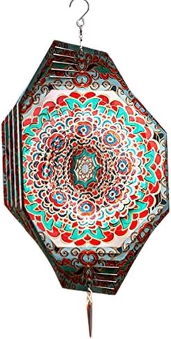 Wind Spinner Mandala Hibiscus 12 inches – 3D Stainless Steel – Laser Cut Metal Art Geometric Pattern - Hanging Wind Spinner, Kinetic Yard Art Decorations - Indoor/Outdoor Decor in Saudi Arabia