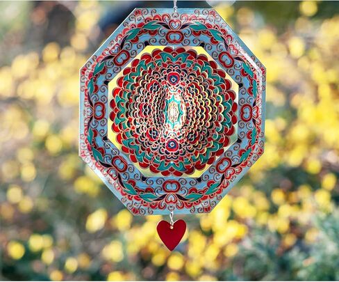 Wind Spinner Mandala Hibiscus 12 inches – 3D Stainless Steel – Laser Cut Metal Art Geometric Pattern - Hanging Wind Spinner, Kinetic Yard Art Decorations - Indoor/Outdoor Decor in Saudi Arabia
