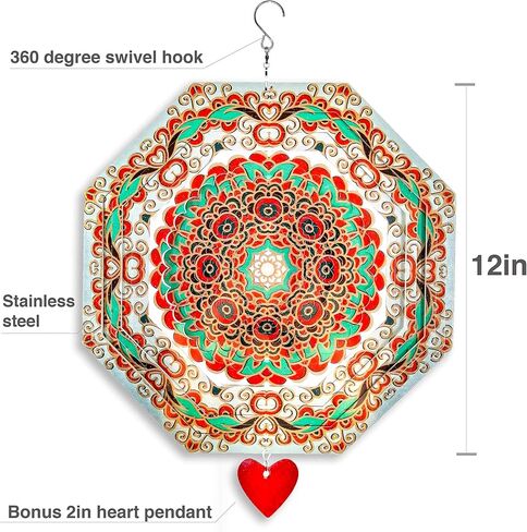 Wind Spinner Mandala Hibiscus 12 inches – 3D Stainless Steel – Laser Cut Metal Art Geometric Pattern - Hanging Wind Spinner, Kinetic Yard Art Decorations - Indoor/Outdoor Decor in Saudi Arabia