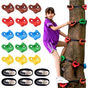 Ninja Tree Climbing Holds and Ratchet Straps for Kids Outdoor Ninja Warrior Obstacle Course Training