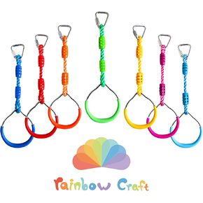 ملحقات مضمار العوائق من Rainbow Craft Ninja Warrior للعب في الهواء الطلق للأطفال - 7 قطع من حلقات النينجا، قطعتان من عجلات الأرجوحة المتأرجحة، قطعتان من قضبان قرد النينجا - بدون حبل نينجا واريور