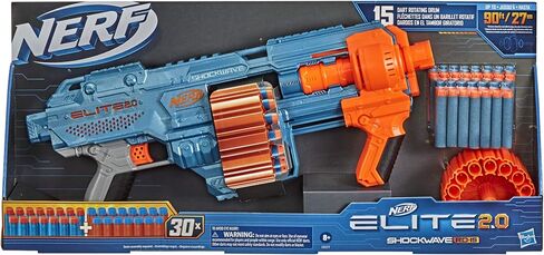 Nerf Elite 2.0 Shockwave RD-15 Dart Blaster, 30 Nerf Elite Darts, 15-Dart Rotating Drum, Kids Outdoor Toys for 8 Year Old Boys & Girls and Up in Saudi Arabia