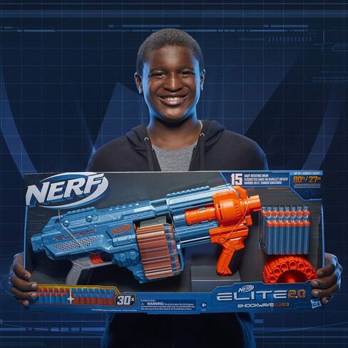 Nerf Elite 2.0 Shockwave RD-15 Dart Blaster, 30 Nerf Elite Darts, 15-Dart Rotating Drum, Kids Outdoor Toys for 8 Year Old Boys & Girls and Up in Saudi Arabia
