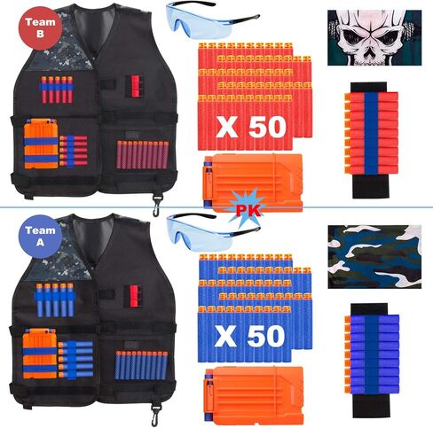 مجموعة سترة تكتيكية للأطفال من Tepsmigo مكونة من قطعتين مع إعادة ملء السهام ومشابك إعادة التحميل وقناع تكتيكي وسوار معصم ونظارات واقية والمزيد للأولاد والبنات in Kuwait