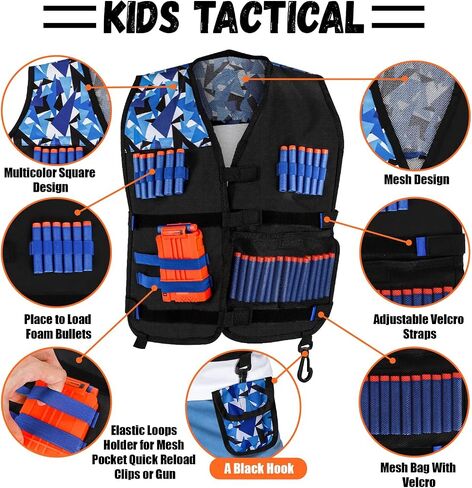 مجموعة سترة تكتيكية للأطفال من سلسلة Nerf Guns N-Strike Elite للأولاد والبنات، مع 30 سهمًا لإعادة التعبئة، وحقيبة رمي السهام، وقناع تكتيكي، ومشابك إعادة التحميل، وسوار معصم ونظارات واقية (أزرق) in Kuwait