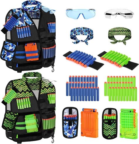 مجموعة سترة تكتيكية للأطفال من سلسلة Nerf Guns N-Strike Elite للأولاد والبنات، مع 30 سهمًا لإعادة التعبئة، وحقيبة رمي السهام، وقناع تكتيكي، ومشابك إعادة التحميل، وسوار معصم ونظارات واقية (أزرق) in Kuwait