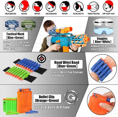 مجموعة سترة تكتيكية للأطفال من سلسلة Nerf Guns N-Strike Elite للأولاد والبنات، مع 30 سهمًا لإعادة التعبئة، وحقيبة رمي السهام، وقناع تكتيكي، ومشابك إعادة التحميل، وسوار معصم ونظارات واقية (أزرق) in Kuwait