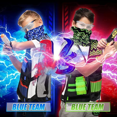 مجموعة سترة تكتيكية للأطفال من سلسلة Nerf Guns N-Strike Elite للأولاد والبنات، مع 30 سهمًا لإعادة التعبئة، وحقيبة رمي السهام، وقناع تكتيكي، ومشابك إعادة التحميل، وسوار معصم ونظارات واقية (أزرق) in Kuwait