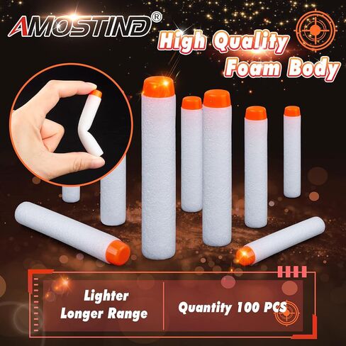 AMOSTING 100PCS Refill Darts for Nerf N Strike Elite 2.0 Series Glow in The Dark Bullets Pack – Compatible with All Elite Blasters White in Saudi Arabia
