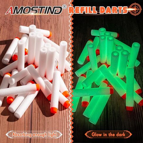 AMOSTING 100PCS Refill Darts for Nerf N Strike Elite 2.0 Series Glow in The Dark Bullets Pack – Compatible with All Elite Blasters White in Saudi Arabia