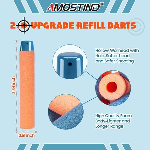 مجموعة 100 قطعة من أسهم إعادة التعبئة من AMOSTING لسلسلة Nerf N Strike Elite 2.0 المتوهجة في الظلام - متوافقة مع جميع مسدسات Elite باللون الأبيض in Kuwait
