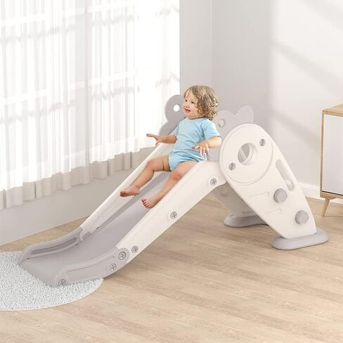 Toddler Kids Slide with Basketball Indoor Outdoor, Easy Assembly and Storage Inside Playset for Over 1 Year Old Boys Girls(White) in Saudi Arabia