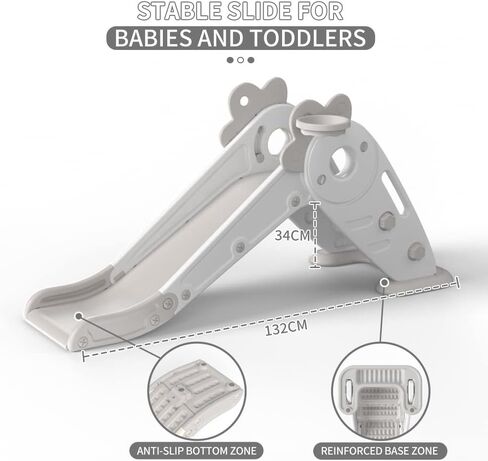 Toddler Kids Slide with Basketball Indoor Outdoor, Easy Assembly and Storage Inside Playset for Over 1 Year Old Boys Girls(White) in Saudi Arabia