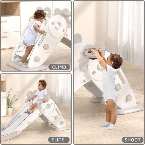 Toddler Kids Slide with Basketball Indoor Outdoor, Easy Assembly and Storage Inside Playset for Over 1 Year Old Boys Girls(White) in Saudi Arabia