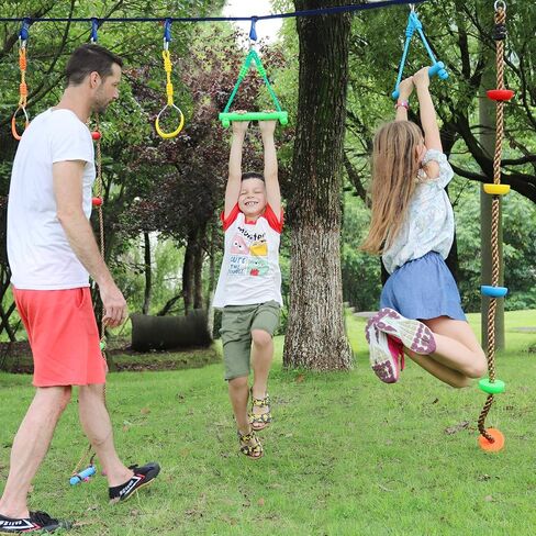 ملحقات مضمار العوائق من Rainbow Craft Ninja Warrior للعب في الهواء الطلق للأطفال - 7 قطع من حلقات النينجا، قطعتان من عجلات الأرجوحة المتأرجحة، قطعتان من قضبان قرد النينجا - بدون حبل نينجا واريور in Kuwait