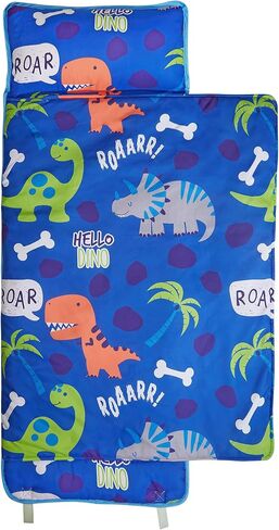 EVERYDAY KIDS Nap Mat with Removable Pillow - Roarin' Dinos - Carry Handle with Straps Closure, Rollup Design, Soft Microfiber for Preschool, Daycare, Travel Sleeping Bag - Ages 3-6 Years in Kuwait