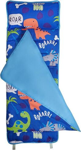 EVERYDAY KIDS Nap Mat with Removable Pillow - Roarin' Dinos - Carry Handle with Straps Closure, Rollup Design, Soft Microfiber for Preschool, Daycare, Travel Sleeping Bag - Ages 3-6 Years in Kuwait